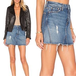 GRLFRND Eva A frame gusset distressed denim mini skirt in walk this way